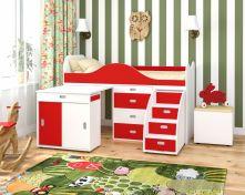 Кровать-чердак Малыш Люкс Белое дерево-Красный