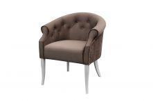 Кресло Милан ткань Энигма коричневая -молдинг Никель- опоры белые